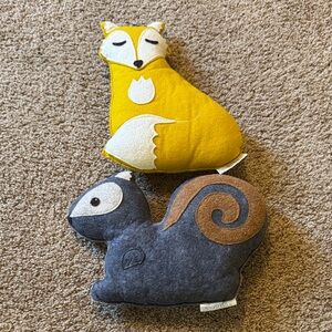 Yellow Fox & Gray Squirrel Felt Plush Pillow Set